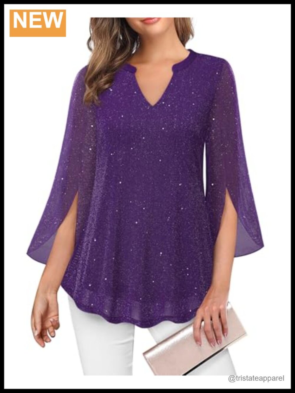 Women's 3/4 Sleeve Floral Tunic V-Neck Double Layer Mesh Blouse Loose Fit